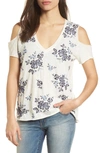 LUCKY BRAND FLORAL EMBROIDERED COLD SHOULDER TOP,7W83402