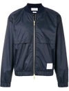 THOM BROWNE Bomber With Vents And Mesh Center Back Stripe In Ripstop,MJT079A0321512629356