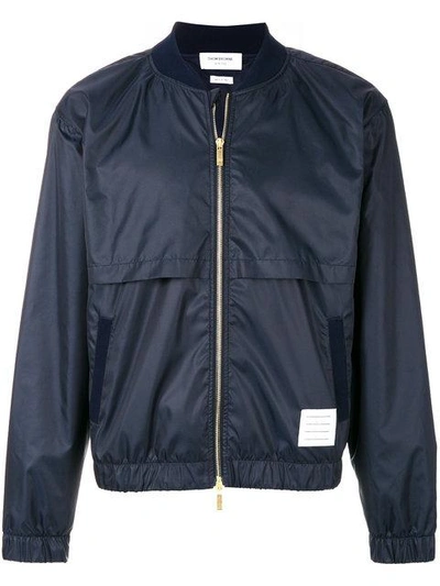 Thom Browne Bomber With Vents And Mesh Center Back Stripe In Ripstop In Blue
