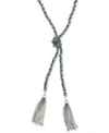 GUESS SILVER-TONE WOVEN BLUE TWISTED TASSEL NECKLACE