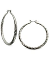 GUESS SILVER-TONE 2" TEXTURED HOOP EARRINGS