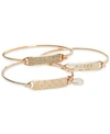 Guess Rose Gold-tone 3-pc. Set Plate And Wire Bangle Bracelets In Rose Gold