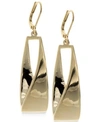 Anne Klein Twisted Metallic Drop Hoop Earrings In Gold