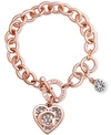Guess Rose Gold-tone Link Charm Bracelet In Rose Gold