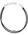 LUCKY BRAND SILVER-TONE BLACK LEATHER CRYSTAL CHOKER NECKLACE