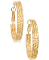 Guess 1 1/2" Textured Hoop Earrings In Gold