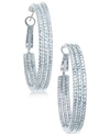 Guess 1 1/2" Textured Hoop Earrings In Silver