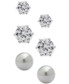 ANNE KLEIN 3-PC. SET CRYSTAL AND IMITATION PEARL STUD EARRINGS