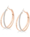 GUESS ROSE GOLD-TONE 2" GLITTER DOUBLE HOOP EARRINGS