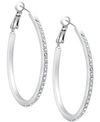 Guess Silver-tone Pave 1 1/4" Oval Hoop Earrings In Silver