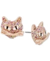 BETSEY JOHNSON ROSE GOLD-TONE PINK PAVE CAT STUD EARRINGS