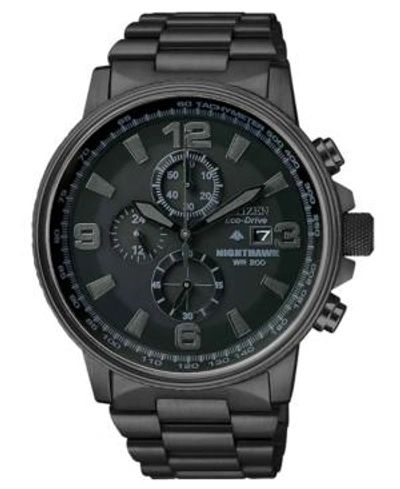 Citizen Men's Chronograph Eco-drive Nighthawk Black Ion Plated Stainless Steel Bracelet Watch 43mm Ca0295-58 In Multi