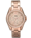 FOSSIL WOMEN'S RILEY ROSE GOLD PLATED STAINLESS STEEL BRACELET WATCH 38MM