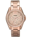 Fossil Women's Riley Rose Gold Plated Stainless Steel Bracelet Watch 38mm