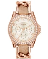 Fossil Women's Riley Rose Gold-tone Chain And Bone Leather Strap Watch 38mm Es3466