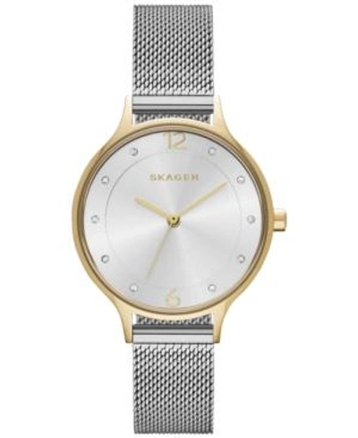 Skagen Women's Anita Two-tone Stainless Steel Mesh Bracelet Watch 30mm In Silver