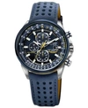 CITIZEN MEN'S ECO-DRIVE BLUE ANGELS WORLD CHRONOGRAPH A-T BLUE PERFORATED LEATHER STRAP WATCH 43MM AT8020-03