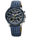 Citizen Men's Eco-drive Blue Angels World Chronograph A-t Blue Perforated Leather Strap Watch 43mm At8020-03