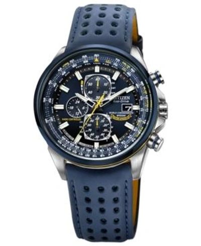 Citizen Men's Eco-drive Blue Angels World Chronograph A-t Blue Perforated Leather Strap Watch 43mm At8020-03