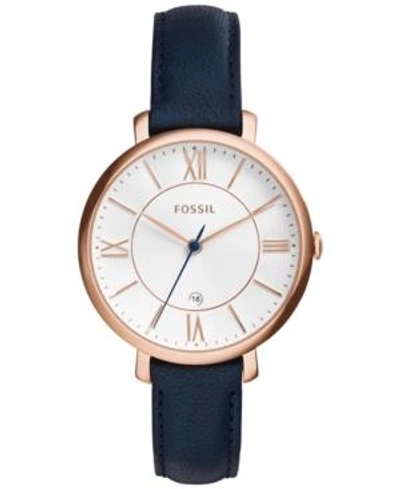 Fossil Women's Jacqueline Blue Leather Strap Watch 36mm Es3843