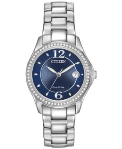 Citizen Women's Eco-drive Crystal-accented Stainless Steel Bracelet Watch 29mm Fe1140-86l In Blue/silver