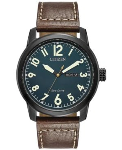 CITIZEN MEN'S ECO-DRIVE MILITARY BROWN LEATHER STRAP WATCH 42MM BM8478-01L