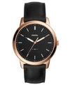 Fossil Men's The Minimalist Black Leather Strap Watch 44mm In Black