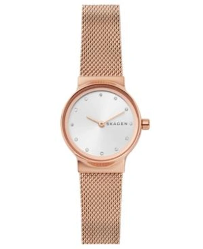 Skagen Women's Freja Rose Gold-tone Stainless Steel Mesh Bracelet Watch 26mm In Rose Gold/ White/ Rose Gold