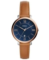 Fossil Women's Jacqueline Brown Leather Strap Watch 36mm In Brown