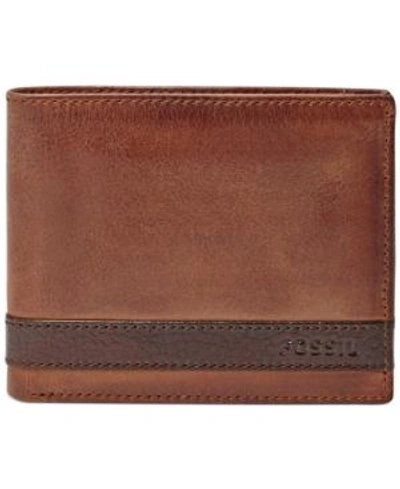 Fossil Men's  Quinn Bifold With Flip Id Leather Wallet In Brown