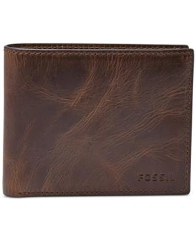 FOSSIL MEN'S LEATHER WALLET DERRICK RFID-BLOCKING BIFOLD WITH FLIP ID