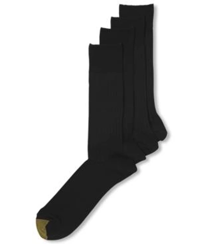 Gold Toe Men's 4-pack Dress Flat Knit Crew Socks, Created For Macy's In Black
