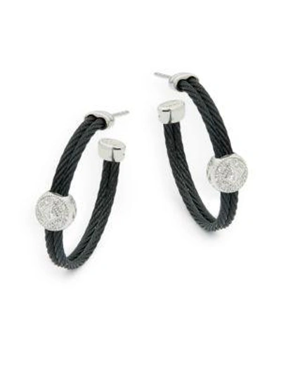 Alor Diamond, 18k White Gold & Stainless Steel Hoop Earrings In Black