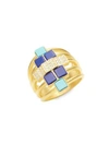 FREIDA ROTHMAN 14K Yellow Gold & Cubic Zirconia Bricked Lapis Ring,0400094117115