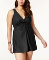 Miraclesuit Plus Size Marais Allover-slimming Twist-front Swimdress In Black