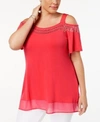 Belldini Women's Embellished Cold-shoulder Top In Calypso Coral