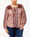 LUCKY BRAND TRENDY PLUS SIZE EMBELLISHED PEASANT TOP