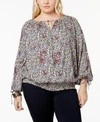 LUCKY BRAND TRENDY PLUS SIZE COTTON SMOCKED PEASANT TOP