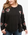 LUCKY BRAND TRENDY PLUS SIZE COTTON RIPPED EMBROIDERED SWEATSHIRT
