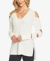 1.STATE COTTON SLEEVE-CUTOUT HIGH-LOW SWEATER