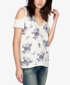 LUCKY BRAND COTTON EMBROIDERED COLD-SHOULDER T-SHIRT, CREATED FOR MACY'S