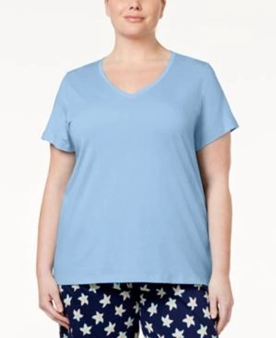 Hue Womens Plus Size Sleepwell Solid S/s V-neck T-shirt With Temperature Regulating Technology In Blue