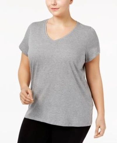 Hue Womens Plus Size Sleepwell Solid S/s V-neck T-shirt With Temperature Regulating Technology In Grey Heather