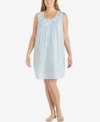 Eileen West Cotton Lace-trim Short Nightgown In Blue