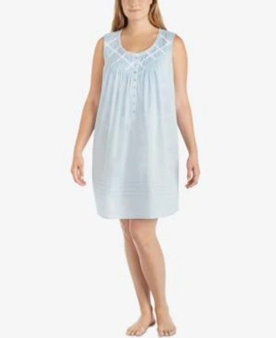 Eileen West Cotton Lace-trim Short Nightgown In Solid Blue