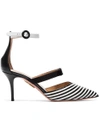 AQUAZZURA AQUAZZURA STRIPED VERY DOWNTOWN 70 PUMPS - BLACK,VDTMIDP0CAL00012474306