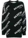 Balenciaga Black All Over Logo Paris Sweater In Black