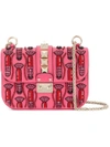 Valentino X Zandra Rhodes Lock Small Leather Shoulder Bag In Pink & Purple