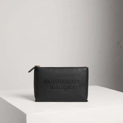 Burberry Medium Embossed Leather Zip Pouch In Black