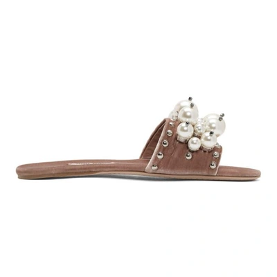 Miu Miu Pink Velvet Pearl Slides In Light Pink